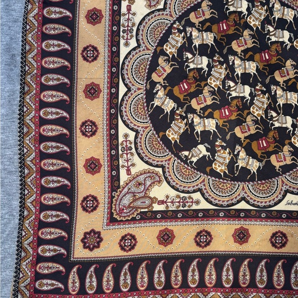 Vintage Salvatore Ferragamo Silk Equestrian And Paisley Themed Scarf 16.5”x16.5” - Picture 4 of 10